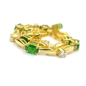 Moissanite Green Round Bezel Tennis <b>Bracelet</b> 925 Sterling <b>Silver</b> Gold Plated Classic Women Jewelry - Product Image 5