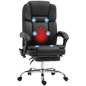 Sedia da Ufficio Direzionale con Massaggio a Vibrazione a 6 Punti, in Pelle PU, Riscaldata, Reclinabile, Altezza Regolabile, Stile Contemporaneo, Nera, con Rotelle - Product Image 1