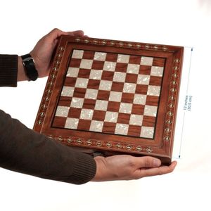 Ensemble d'échecs en bois artisanal de luxe en gros, plateau d'échecs pliable en bois de 12 pouces avec incrustation de nacre, jeu de société OEM - Product Image 1