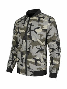 Chaqueta Bomber Sólida de Manga Larga con Cierre de Cremallera, Cuello Alto, Tejido de Poliéster, Resistente al Viento, Impermeable, Ligera, Acabado Sedoso - Product Image 2