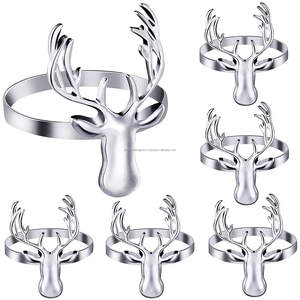 Fêtes de famille en vacances ronds de serviette décoratifs vaisselle argent bois de cerf tête de renne porte-serviettes anneau de tissu - Product Image 1