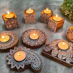 Set of 5 Natural Pine Wood Pillar <b>Candle</b> Holder Minimalist <b>Square</b> Timber Tealight Stand for Wedding Tabletop Skies Trader 2026 - Product Image 3