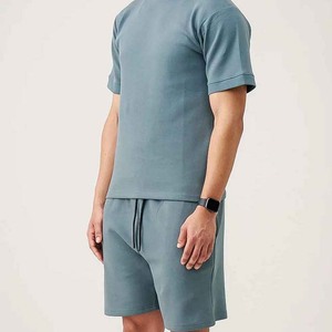 Ensemble de t-shirts en coton tricoté pour homme, couleur unie, col rond, respirant, décontracté, manches courtes, deux pièces - Product Image 4