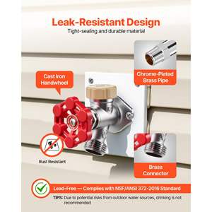 صنبور خارجي مقاوم للتجمد والشفط بطول 12 بوصة، موصل 1/2 بوصة سهل التركيب، صنبور خرطوم 3/4 بوصة، طراز حوض بدون رصاص - Product Image 3