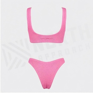 Ensemble de bikini rose en tricot NORTH APPEAL, haut bandeau à col rond, bas string, couleur unie, maillot de bain extensible pour femmes - Product Image 2