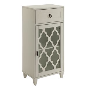White Living Room Cabinet <b>Side</b> Table with Drawer and Door - Product Image 2