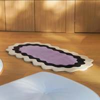 Tapis en laine fait main d'inspiration artistique moderne, noir et bleu, motif abstrait, lavable, à ondulations irrégulières, d'Inde, pour la maison et les pique-niques