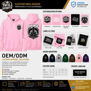 เสื้อสเวตเชิ้ตมีฮู้ดผ้าฟลีซสำหรับผู้ชายลายโลโก้ MMA สีชมพู ทรงปกติ ดีไซน์กระเป๋าเสื้อ สวมใส่สบายๆ สำหรับฤดูใบไม้ร่วง - Product Image 2