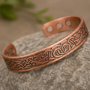 Elegant Woven Pattern Magnetic Pure Copper Wrist Cuff With Embossed Design Luxury Metal Jewelry Promotional <b>Novelty</b> Gift - Product Image 4