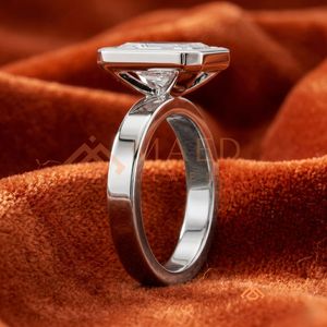 925 Sterling <b>Silver</b> Radiant Cut Bezel Set Engagement <b>Ring</b> with Wide Band | Modern Minimalist <b>Solitaire</b> <b>Ring</b> for Women - Product Image 2