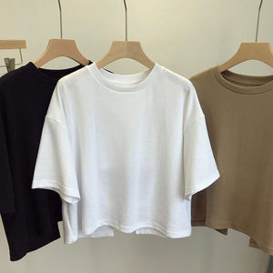High Quality Customized Women Crop <b>Tops</b> 100% Cotton Breathable O-Neck Short Sleeves Casual 220g Jersey Knitted Summer - Product Image 2
