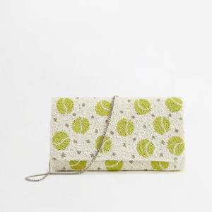 ALI FASHION ART Pochette rectangulaire en textile faite à la main, motif balle de tennis verte brodée, avec chaîne argentée, lavable, pour usage quotidien - Product Image 1
