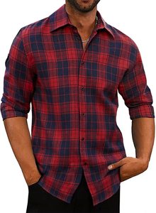 Camisa de Franela Informal de Alta Calidad, Color Oscuro Sólido, Manga Larga, 100% Algodón, Bordada, Ecológica, Transpirable, Estilo Burberry Rojo - Product Image 2