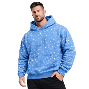 Men's Blue <b>Dot</b> Print Hooded Fleece Sweatshirt Loose Fit Casual Pullover with Pocket Winter Wear Digital Printing <b>Eco</b>-Friendly - Product Image 1