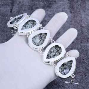 Handmade Black Rutile Pear Stone <b>Bracelet</b> 925 <b>Sterling</b> <b>Silver</b> Bohemian Jewelry <b>Women</b> <b>Bracelet</b> Wholesale - Product Image 4