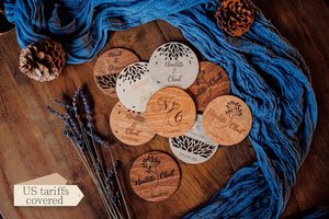 Custom Engraved Wooden Magnetic Bottle Opener Round Fridge Magnet Personalized Wedding Favor <b>Drink</b> <b>Coaster</b> Gift - Product Image 4