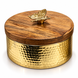 Caja de chocolate martillada con perilla de mariposa dorada para eventos, bodas y regalos premium. Tamaños y colores personalizados disponibles. - Product Image 1