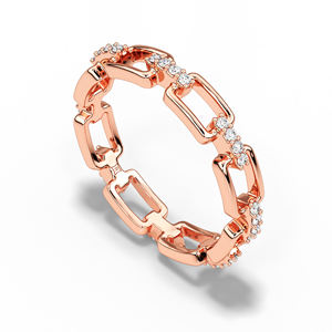 Anillo de Oro de 14K con Diamantes Naturales, Anillo de Eslabones con Diamantes Redondos, Banda Abierta Moderna, Anillo de Boda Apilable, Joyería Fina, Regalo - Product Image 5