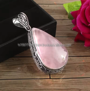 Hot Selling 925 Sterling Silver Gemstone <b>Pendant</b> Beautiful Teardrop Rose Quartz Healing <b>Crystal</b> <b>Pendant</b> with Charm <b>Pendants</b> - Product Image 2