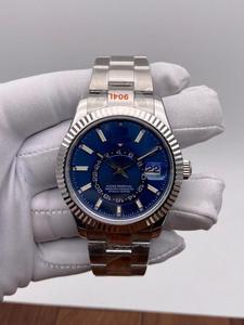 Montre mécanique de luxe de haute qualité, style GMT, cadran bleu, lunette cannelée, bracelet en acier inoxydable, verre saphir, mouvement ETA - Product Image 3