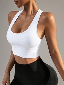 High Elasticity Running Sports Bra | Women's Scoop Neck Seamless Gym Crop Cami | Ribbed <b>Underbust</b> Band Athletic Sportswear - Product Image 5