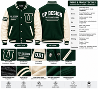 Veste universitaire verte personnalisée avec manches crème, veste de baseball brodée, veste bomber streetwear premium pour le collège