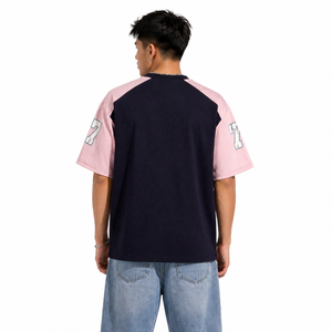 Custom Pearl <b>Studs</b> Number Tshirts Color Block Rhinestone Logo Loose Fit O-Neck Short Sleeve Hip Hop Casual <b>Men's</b> shirts Knitted - Product Image 3
