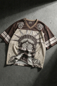 เสื้อเจอร์ซีย์ตาข่ายปักคริสตัลสั่งทำขายส่ง เสื้อผ้าสตรีทแวร์ผู้ชายไซส์ใหญ่ พิมพ์ลายแบบซับลิเมชั่น คอวี เสื้อกีฬา เสื้ออเมริกันฟุตบอล - Product Image 2