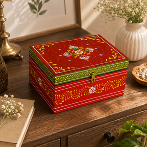 Boîte à bijoux en bois colorée artisanale |   Coffre de rangement décoratif peint à la main avec couvercle pour bijoux et objets précieux - Product Image 6