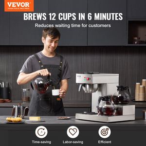 Commerciale 12 tazze di caffè elettrico a goccia con 3 caraffe di vetro e 3 scaldini per uso ufficio - Product Image 2
