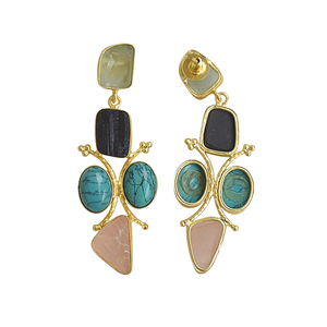 Boucles d'oreilles pendantes multi-pierres plaquées or Laxmi Jewelers, collection tendance, bijoux de mode semi-précieux, excellente qualité, pour les soirées - Product Image 6