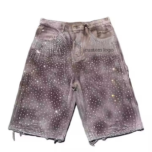 Shorts en coton brodé noir pour homme, taille mi-haute, style décontracté, taille élastique, aspect denim, respirant, tendance - Product Image 6