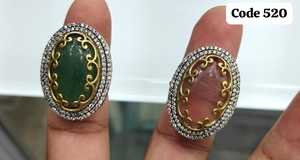 Vintage Natural Stone Oval Statement <b>Ring</b> <b>Gold</b> Tone Filigree Crystal Border Elegant Women <b>Cocktail</b> Fashion Jewelry - Product Image 2