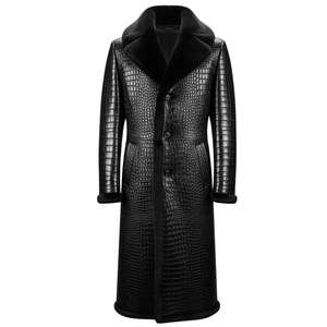Manteau en cuir à motif crocodile long, best-seller, avec col en fourrure, manteau chaud d'hiver pour la mode et les affaires, manteau en cuir de qualité supérieure - Product Image 2