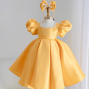 9 Vestidos de Princesa de Lujo para Niñas al por Mayor, Vestido de Fiesta de Satén con Mangas Abullonadas, Vestido de Cumpleaños para Niña de las Flores, Fábrica de Ropa Infantil Personalizada - Product Image 3