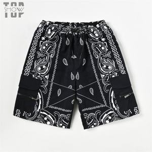 Shorts cargo pour homme, imprimé paisley noir, taille élastique, séchage rapide, style bermuda, décontractés - Product Image 2