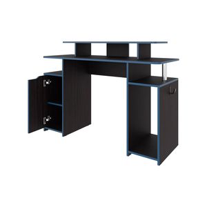 Escritorio Minimalista para Juegos con Detalles Azules y Estante Elevado para Monitor - Product Image 4
