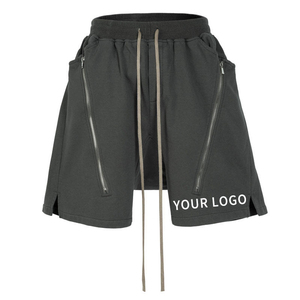 Shorts d'été décontractés pour hommes avec logo personnalisé, double fermeture éclair, cordon de serrage, coupe ample, couleur unie, légers et respirants en polyester - Product Image 2