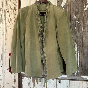 Chaqueta safari sencilla de gamuza marrón estilo western con manga tres cuartos, flecos y hombros caídos, estilo otoñal para mujer. - Product Image 2