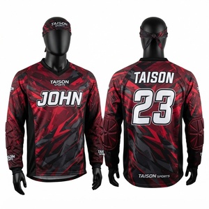 Camiseta de Paintball para Hombre, Premium, Ligera, de Malla de Poliéster, 160 GSM, Roja y Negra, con Estampado Digital, Personalizada con Logotipo, Nombre y Número - Product Image 1
