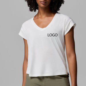 T-shirt streetwear décontracté de haute qualité, couleur unie, style tendance et décontracté avec col en V - Product Image 1