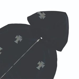 Conjunto Deportivo de Hombre con Sudadera con Capucha Negra y Cierre Completo, Diseño con Pedrería Cruzada, Pantalones Jogger, Estilo Urbano, Dos Piezas - Product Image 4