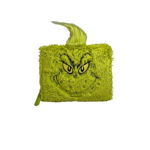 Festive Green Plush Grinch Face Zippered Wallet Coin Purse With Card Slots For <strong>Christmas</strong> Holiday <strong>Gifts</strong> - Product Image 1