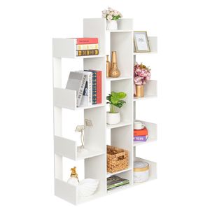 Libreria Moderna a 12 Ripiani a Forma di Albero per Casa, Ufficio e Hotel, Organizzatore per CD, Dischi e Libri, Finitura Bianco Antico - Product Image 4