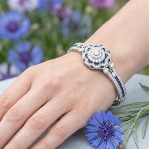 Fashion Jewelry Bracelets Design 18k White Gold Real Diamond Gemstone Blue Princess Sapphire Flower Colorful Bangle for Wedding - Product Image 4