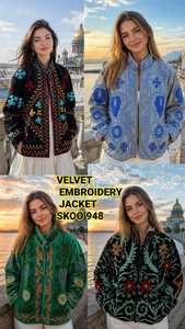 Luxury <b>Women's</b> <b>Velvet</b> Embroidery Jacket | Handmade Floral Embroidered <b>Velvet</b> <b>Coat</b> | Traditional Ethnic Ladies Winter Outerwear - Product Image 3