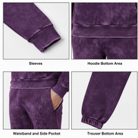 Ensemble de survêtement violet délavé premium pour homme, avec logo 3D en relief personnalisé, sweat à capuche et pantalon de jogging en coton bouclette 400 GSM, effet délavé minéral vintage