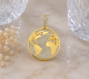 Colgante de Oro Sólido de 10K con Mapa del Mundo y Diamantes Cultivados en Laboratorio, Estilo Hip Hop, Joyería Fina - Product Image 2