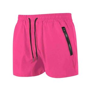 Shorts de sport pour homme, bleu uni, séchage rapide, taille élastique, cordon de serrage, poche zippée, décontractés, pour la course à pied - Product Image 2