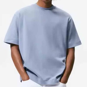 T-shirt personnalisé pour homme 100% coton, qualité luxe, col rond côtelé, motif uni, épaules tombantes, streetwear, t-shirt oversize - Product Image 1